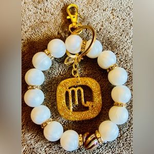 Scorpio Zodiac White‎ Pearl Keychain